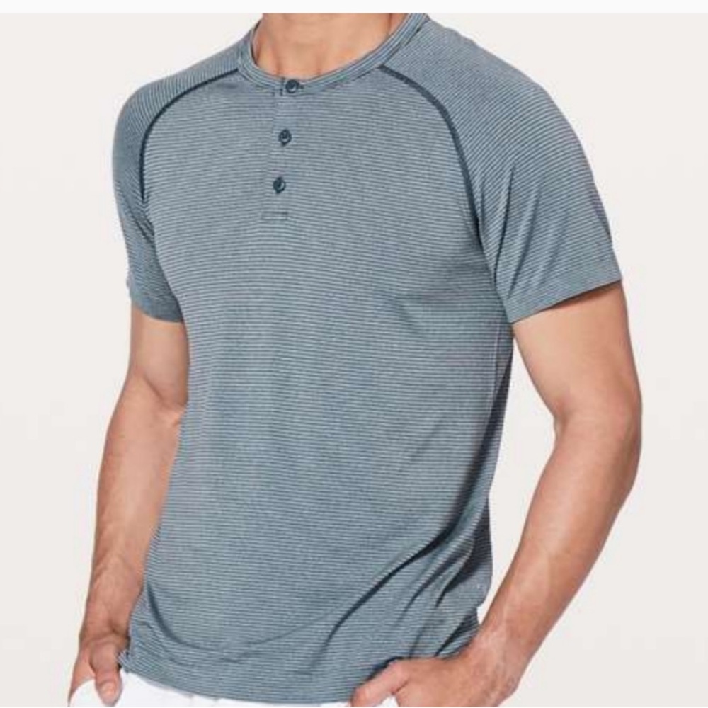 Lululemon Metal Vent Tech Short Sleeve Henley Mach Blue / White